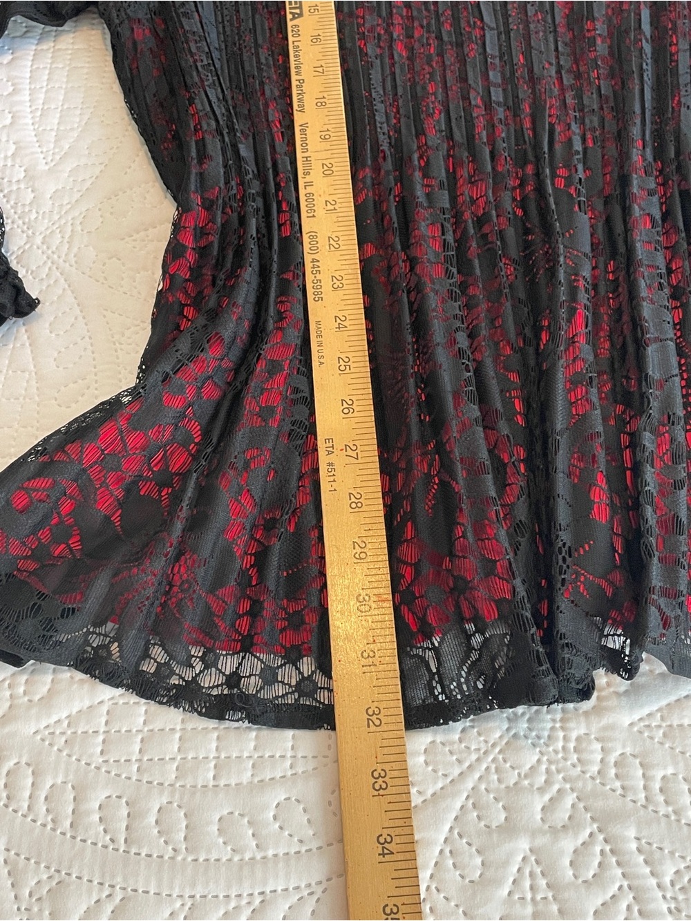 Catherine’s Black Lace Overlay Tunic with Red Underlayer - Picture 7 of 16